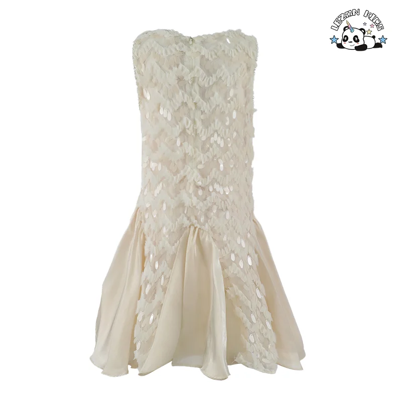 LEZONKIDS - Vestido de Festa sem Manga para Crianças com Decoração de Pérola e Lantejoulas